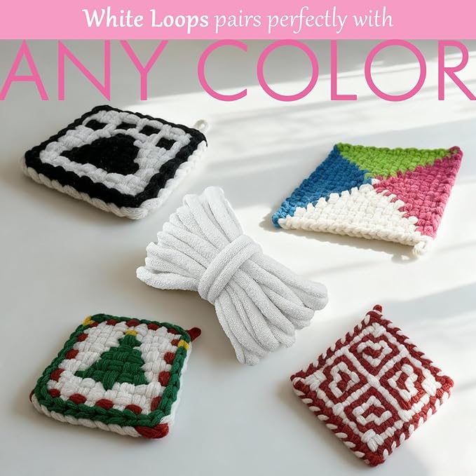 OYACH 7inch Weaving Cotton Loops Pack,160pcs Cotton Potholders Weaving Loom Refills Loops,Yarn Pot Holder Replenish Loop Bands Kits for Kids Adults DIY Arts Crafts- White (Loom not Included)