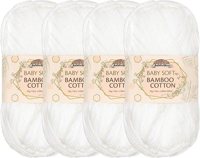 JubileeYarn Baby Soft Bamboo Cotton Yarn - 50g/Skein - Cotton White - 4 Skeins