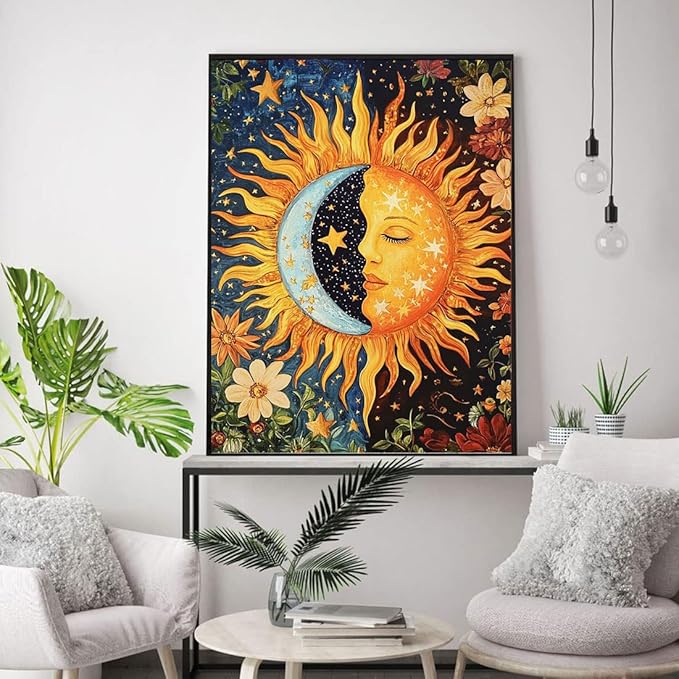 WUSARPLY Sun and Moon Diamond Painting Kits for Adults, Star Diamond Art Kits Full Drill Diamond Dots Paint with Diamonds Gem Arts and Crafts for Beginner Home Wall Decor