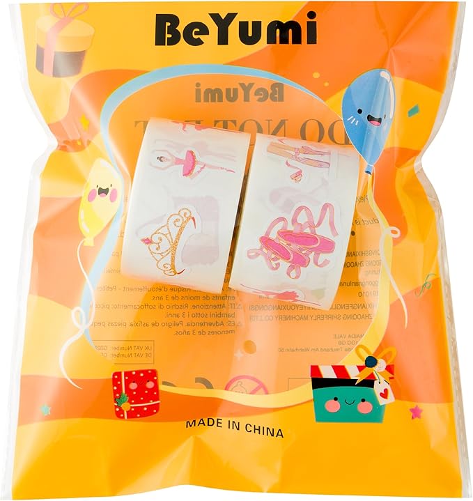 beyumi 1000pcs ballet dance themed stickers in 2 rolls pink dacing movements ballerina stickers waterproof vinyl decals for laptop bottle scrapbooking envelopes party decor gifts for girls kids teens