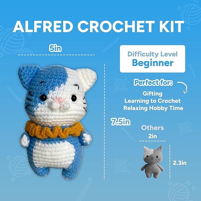 PUFLS Cat Crochet Kit for Beginners Kids, Beginner Crochet Kit for Adults and Kids with Video Tutorials, Crochet Kits with Mini Crochet Animals, Knitting Kit for Beginners and Cute Crocheting Kit