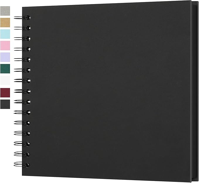 8 x 8 Inch DIY Scrapbook Photo Album Hardcover Kraft Blank Page Acid-Free 40 Pages (20 Sheets) Memory Book for Wedding Anniversaries Family Baby Memories Small Scrapbooking Projects, Black