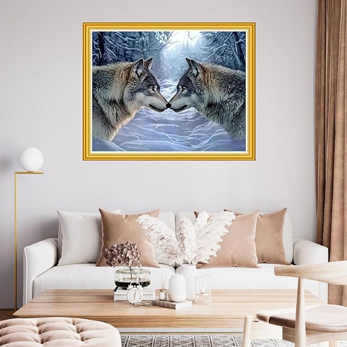 fanxvivy stamped cross stitch kits for beginners full range of cross stitching preprinted embroidery kits for adults, 11ct embroidery pattern needlepoint kits-couple wolf 16x20 inch