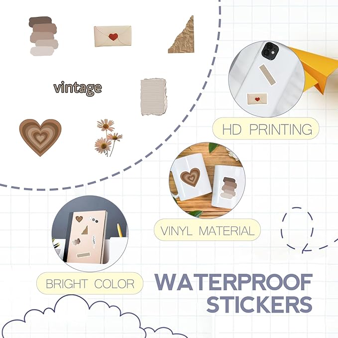 120Pcs Vintage Stickers, Scrapbook Aesthetic Sticker, Scrapbooking Supplies, Daily Planner, Waterproof for Water Bottles, Handbook, Junk Diary Stickers for Teens Adults, DIY Paper Crafts