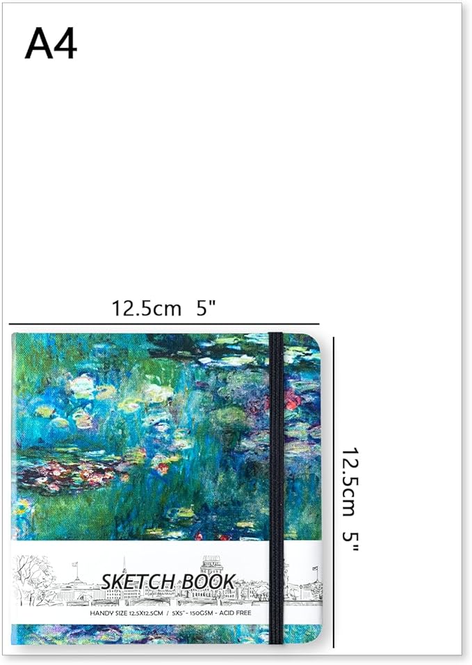 5" x 5" Hardcover Sketch Book,Small Mixed Media Sketch Pad,58 Sheets 150GSM Acid-Free Artist Drawing Paper,Travel Journal Blank Notebook for Painting,Illustration,Art Supplies.Oil Painting Pond