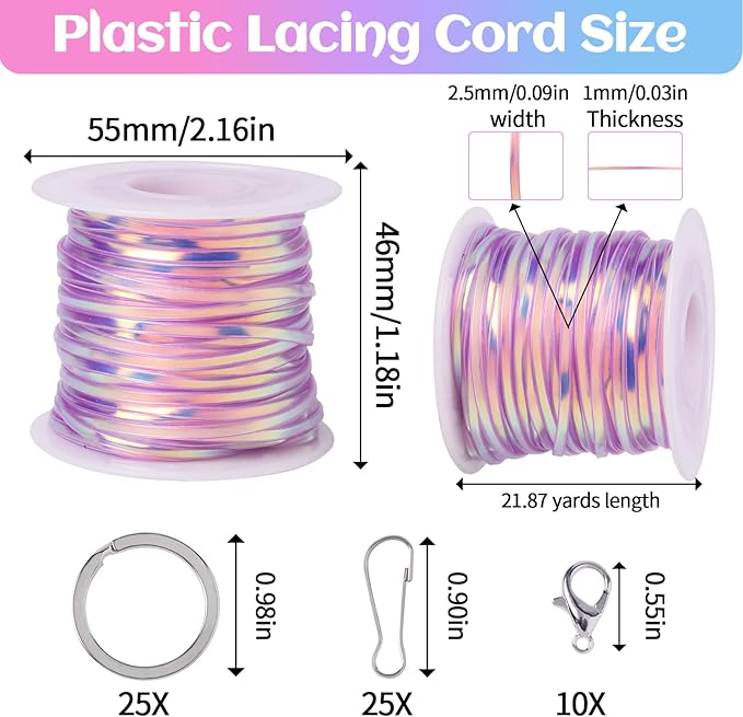 Candygirl Lanyard String, 12 Rolls Gimp String Plastic Lacing Cord Elastic String for Bracelet Keychains Boondoggle Making Kit DIY Craft Weaving Kit for Adult Kids Girls（787 Feet）