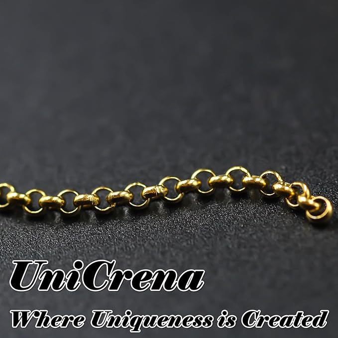 UniCrena 5mm Gold Rolo Chain Jewelry Making Supplies - 16.4ft 5m Link Chain Bulk for DIY Bracelet Hat Chains Decoration