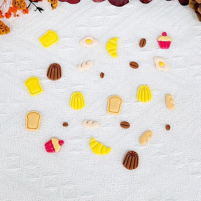 Xaekicr Breakfast Food Polymer Clay Cutters Set – 7pcs Bread Cupcake Egg Coffee Designs Clay Cutters for Polymer Clay Jewelry Making – Cute Clay Molds and Clay Tools for Mini Food Earrings