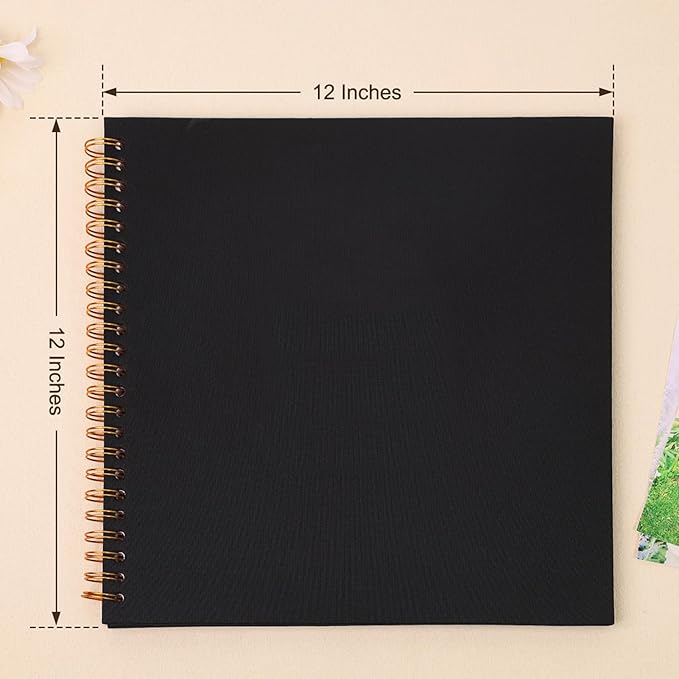 Scrapbook Photo Album 12x12 Inches 80 Pages Hardcover Kraft Paper Linen Cover Scrap Book Memory Book DIY Scrapbook Albums for Wedding Baby Boyfriend Travel Anniversary Family, Black
