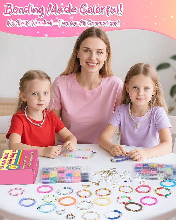LovelyMoon Clay Beads Bracelet Making Kit 3 Box 48 Colors Friendship Bracelet Kit with Flat Beads Jewelry Making Kit with Charms for Adults Arts and Crafts DIY Gifts for Women Girls Teens