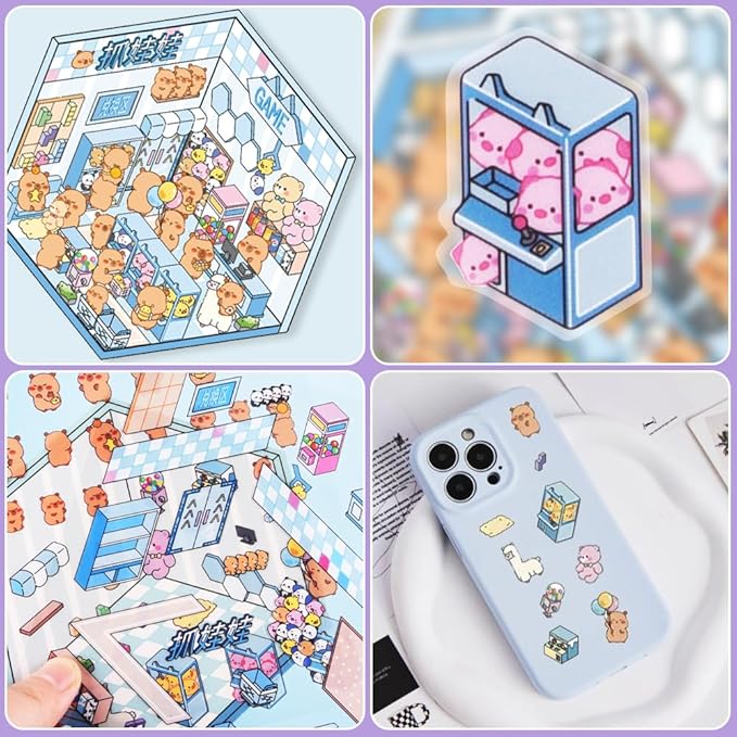 Scrapbooking Supplies Kit,DIY 3D Stickers Scene,3 Set Funny DIY Sticker Scenes,Make Your Own Cute 3D Miniature Room Scene Stickers for Adults Relief Stress Pass The Time.2-3-4