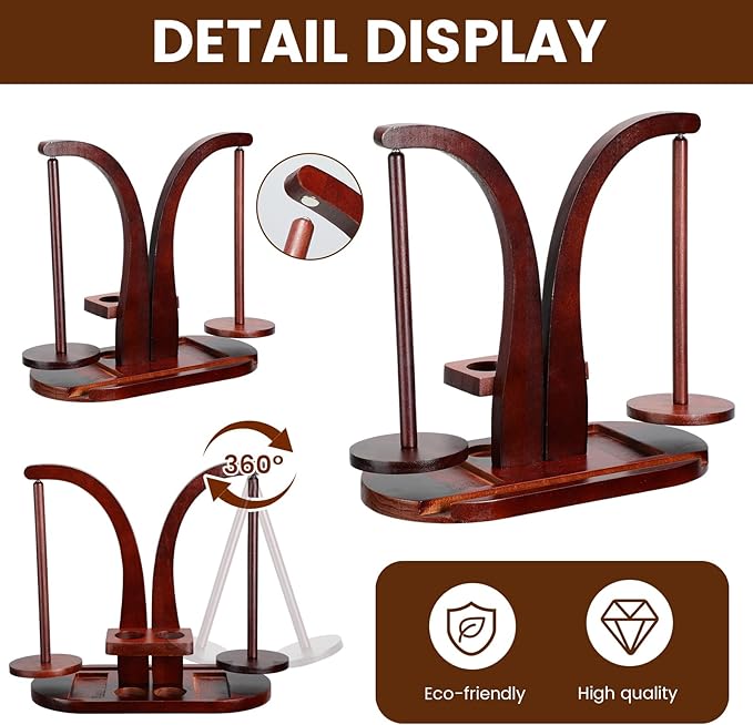 Yinkin Wooden Yarn Holder for Crocheting and Knitting, Magnetic Rotating Yarn Ball Holder with 2 Spindles and Crochet Hook, Stitch Markers for Knitting & Crocheting, DIY Lovers Crafts