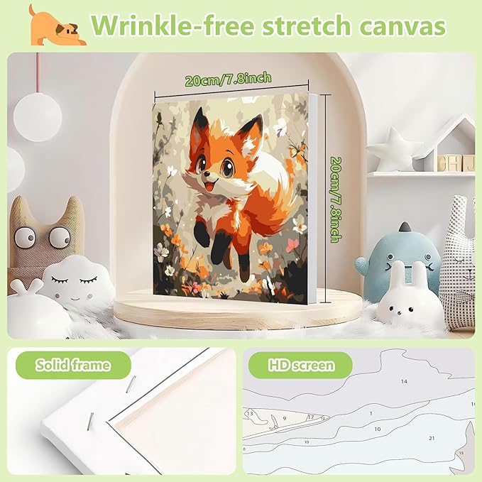 Reivworl Paint by Numbers Kit for Kids with Frame and Easel, Fox Paint by Number for Kids Age 6-8-12, Paint by Numbers Kits for Gifts and Home Decor - 8X8Inch