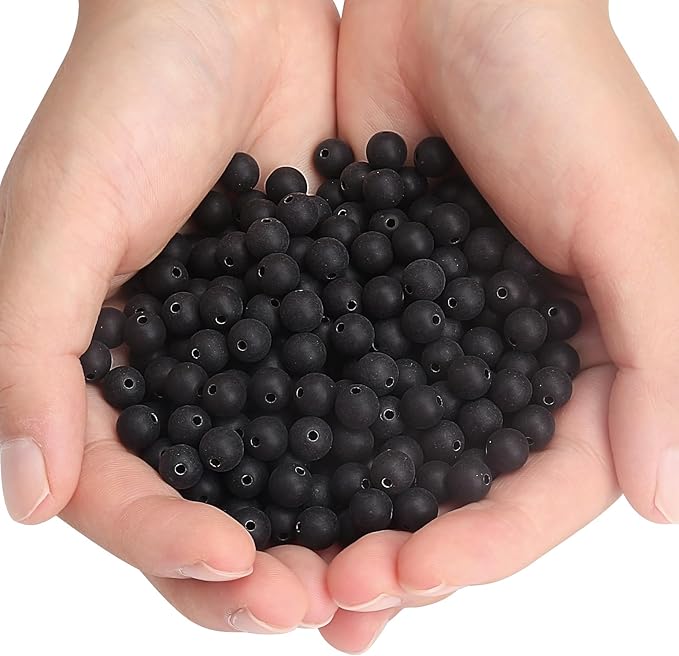 bonny boxx 1000pcs 6mm matte black acrylic round beads, frosted plastic resin bubblegum balls chunky gumball beads for necklace and bracelet making, crafting supplies