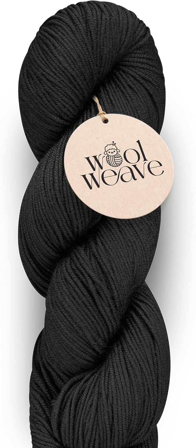 Superwash Merino Wool Yarn for Knitting & Crocheting - Hand Dyed, Luxurious & Soft Dk Weight Yarn, 100gr, 240 Yards - Jet Black