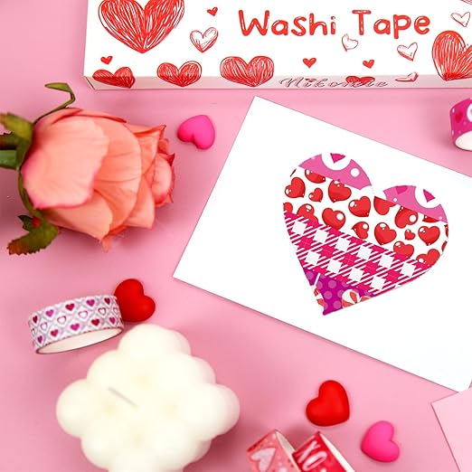 12 Rolls Love Heart Washi Tape Set, Pink Heart Floral Decorative Tape Red Purple XOXO Valentine Masking Tape for Journaling Supplies,Scrapbooking,Wedding Party, Planner,DIY Arts & Crafts