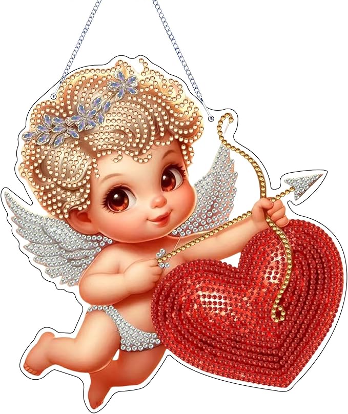 Zyvoreva DIY Cupid Diamond Art Painting Kits for Adults, Valentine's Day Special Shape Double Sided Acrylic Rhinestone Painting, Window Wall Hanging Ornament Pendants for Home Garden Decor
