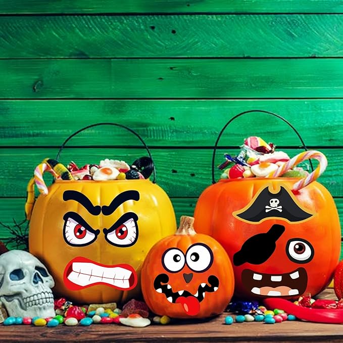 88 Pack Halloween Pumpkin Decorating Stickers, 3 Different Sizes Face Decor Stickers for All Pumpkins, Decorating Painting Craft Kit for Kids Halloween Party Decorations Treats Party Favors Supplies