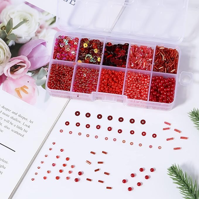 Assorted Bead for Jewelry Making, Glass Seed Bugle Tube Beads Loose Sequins Multiple Sizes for Crafts Sewing Jewelry Making