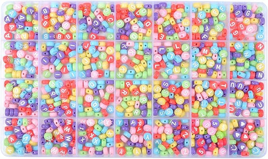L'EclatDina 1000+ PCS Letter Beads, Alphabet Beads for Bracelets, Round Number & Heart, 5m Elastic String Jewelry Making Kit, Ideal Gift for Friendship Bracelets