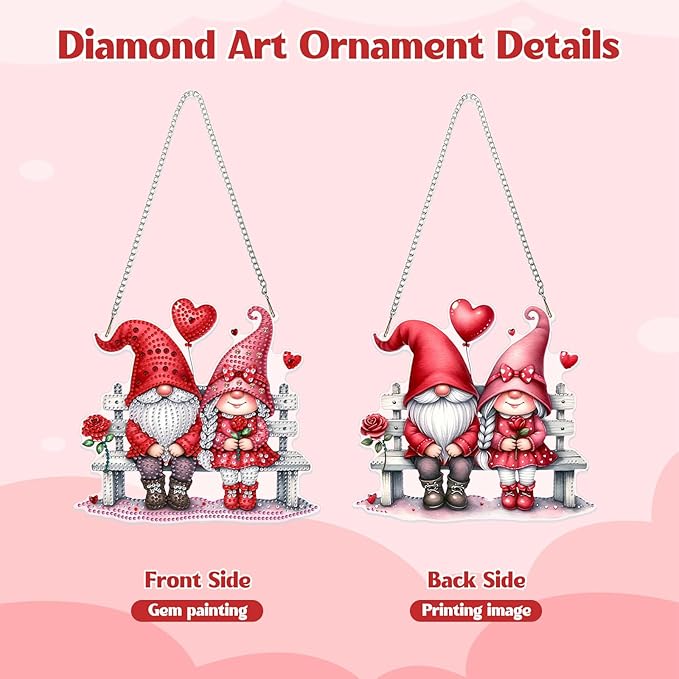GHHKUD Gnomes Couple Diamond Art Hanging Kit for Adults, DIY Double Sided Diamond Painting Hanging Love Kits Adults, Special Shaped Acrylic Ornaments Pendants for Window Home Garden Wall
