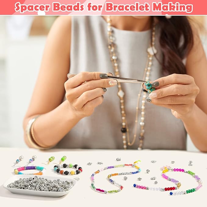 350 Pcs Silver Spacer Beads for Jewelry Making, Mixed Bulk Random Styles Metal Beads for Bracelets, Necklace, Earring Jewelry Making