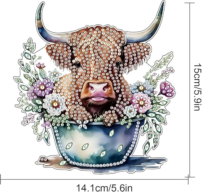 AiYuanzsh Highland Calf Diamond Art Hanging Pendant Kit, DIY Acrylic Diamond Painting Ornament with 5D Special Shaped Crystal Rhinestones, Decorative Wall or Garden Craft Gift for Adults