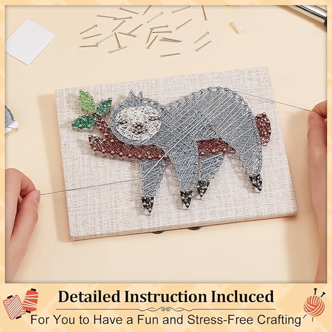 WEBEEDY DIY String Art Kit for Adults Beginners, Cute Sloth Animal Nail String Craft Kit, Include All Necessary Accessories and Frame for Christmas Mother's Day Valentine's Day Home Wall Decor Gift