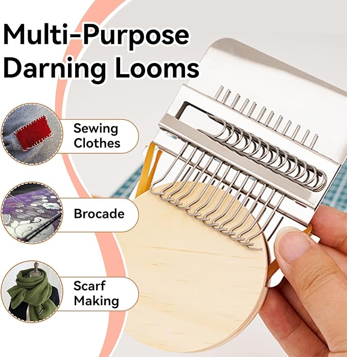 Agatige Speedweve Small Mini Darning Looms, Wooden Loom Speedweve Type Weave Tool Knit Patch Kit for DIY Crafts Mending Jeans Clothes Tapestries Carpets Scarves (21 Needles)