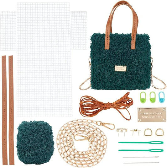 WADORN DIY Knitting Crochet Bag Making Kit, Handmade Woven Tote Bag Making Materials Set Women Shoulder Bag Making Accessories Hand Crafting Yarn Weaving Kit Birthday Christmas Gift, Green