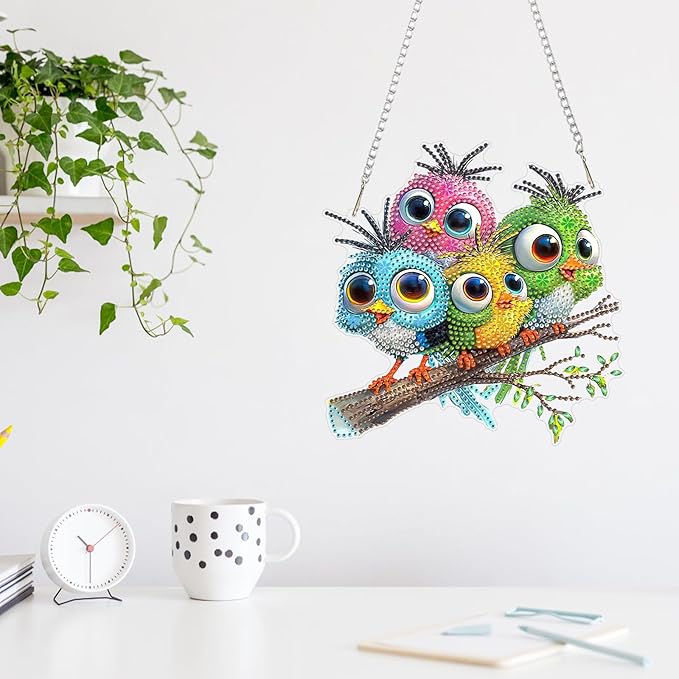 MAXBYE Diamond Art Painting Kits Hanging Bird Pendant, DIY 5D Special Shaped Animal Gem Art Craft Diamond Dots for Adults and Home Window Door Decor