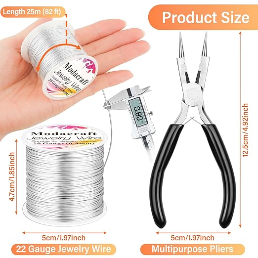 20 Gauge Silver Jewelry Making Wire with 4 in 1 Plier modacraft 82FT Craft Wire 0.8mm Tarnish Resistant Copper Wire Beading Wire for Jewelry Making Supplies and Crafting