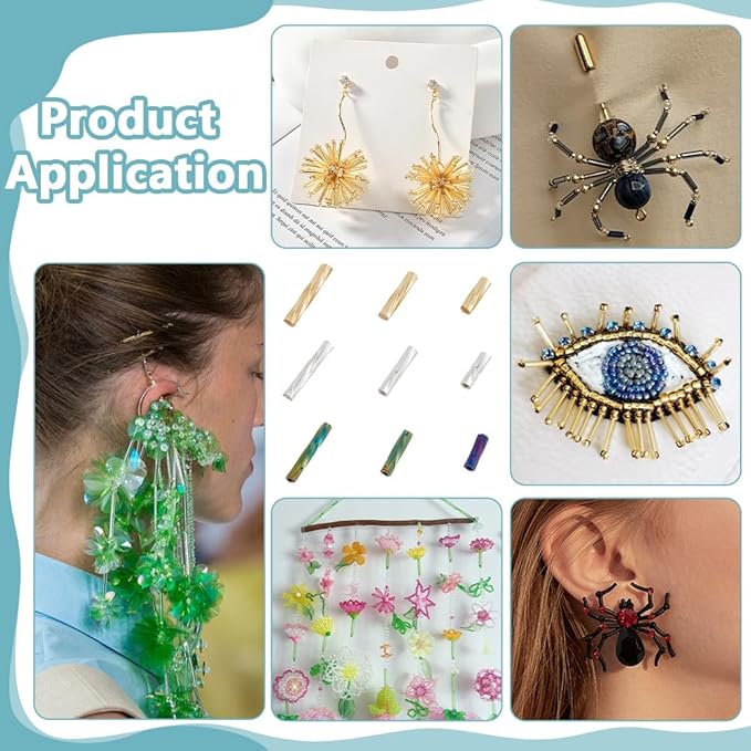 PH PandaHall 1998Pcs 9 Style Glass Bugle Beads, 6/9/12mm Long Tube Seed Bead Loose Spacer Bead for Earring Bracelet Neckalce Jewelry DIY Craft Making, Hole 0.5mm