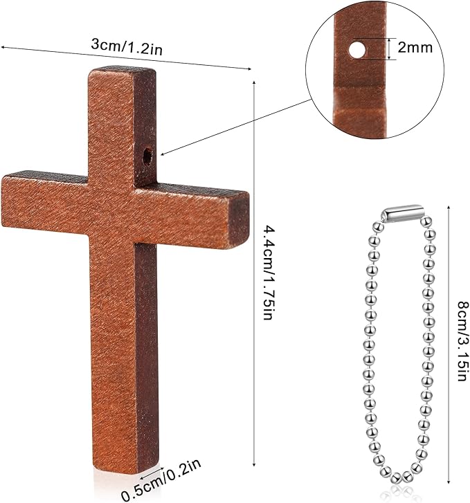 Junkin 75 Pcs 3 Colors Wood Cross Charms Mini Pendant with Chains Natural Wooden Cross Hanging Ornament for DIY Necklace Bracelet Earring Jewelry Craft Making Handmade Accessories Party Favor