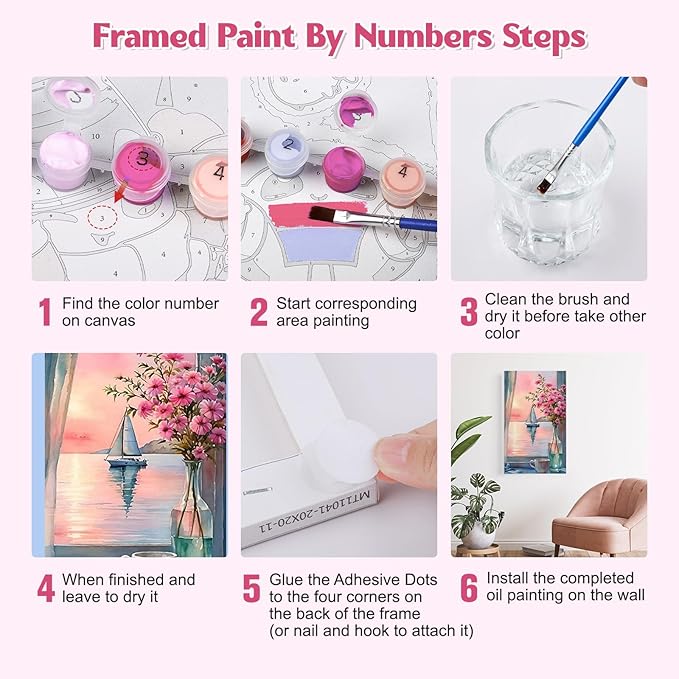 GHHKUD Window Flowers Paint by Numbers Kits with Frame for Adults Beginners, DIY Landscape Paint by Numbers for Kids, Painting Art on Canvas Gifts Home Wall Decor 20x30cm