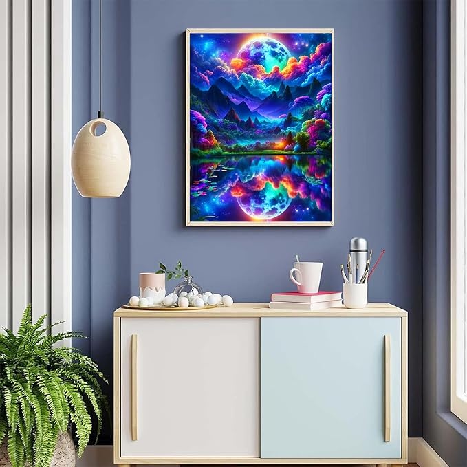 ijbnhd Moon Diamond Painting Art Kit for Adults Abstract Mountain Diamond Art Painting for Beginners Full Drill Round Gem Art Painting for Crafts Home Wall Decor Gift 12x16inch