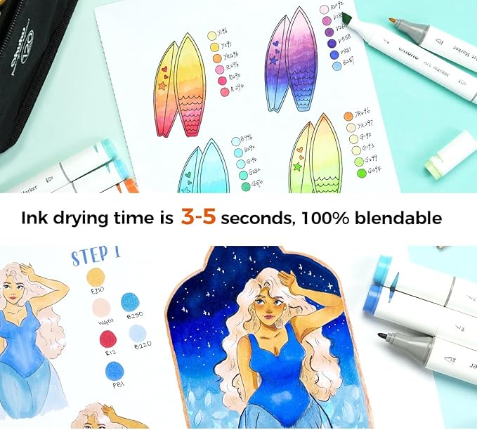 Ohuhu Double-Sided Marker Pads Art Sketchbook Bleedproof - 9"x12" Large Paper Size - 90 lb/150 gsm Smooth Drawing Paper - 60 Sheets/120 Pages, Spiral Bound Sketching Book for Alcohol Markers