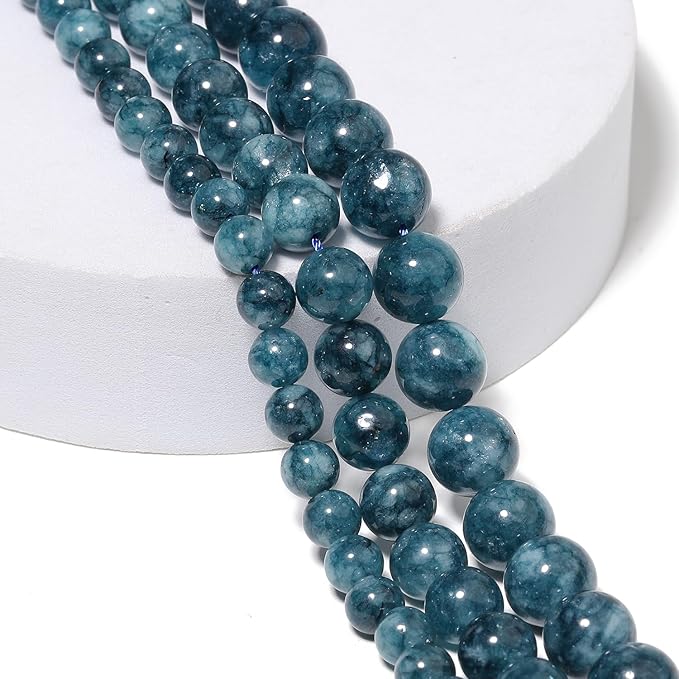 Stone Beads, 60pcs Blue Apatite, 6mm Round Loose Beads for Jewelry Making, Bracelets, with Bag, String & Card