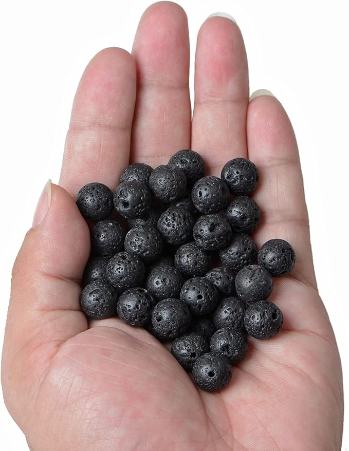 bymitel 10mm natural lava round beads gemstones genuine with 90pcs diy jewelry making unisex (10mm 90pcs, black lava)