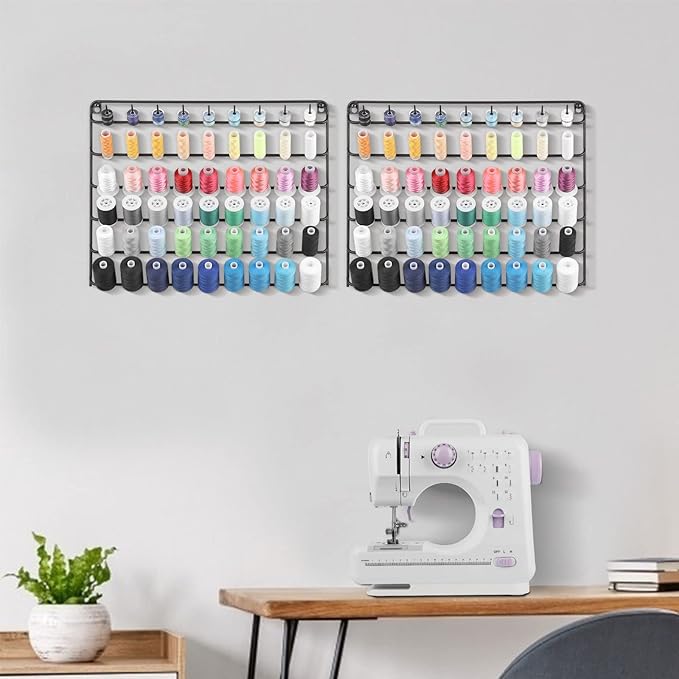 YBING Thread Holder Wall 2 Pack 54 Spools Thread Rack Wall Mount Embroidery Spool Thread Organizer Metal Sewing Thread Organizer with Hanging Tools for Quilting