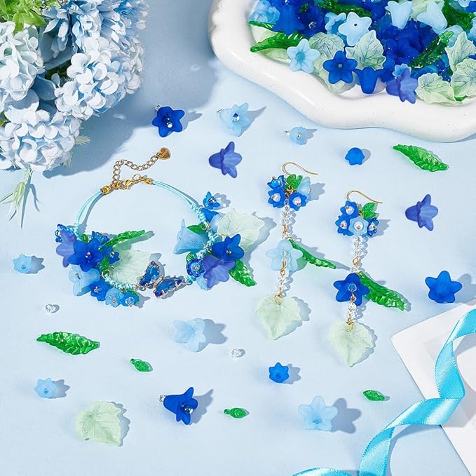 NBEADS About 417 Pcs Frosted Acrylic Assorted Beads Kit, 300 Pcs Acrylic Flower and Leaf Beads 87 Pcs Round Glass Beads 30 Pcs Brass Ball Pins Jewelry Making Supplies Kit for Earring Bracelets Making