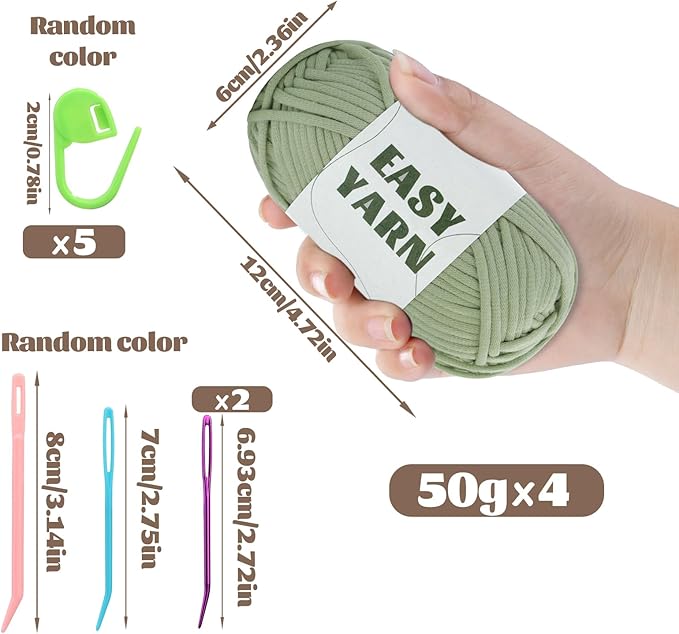 UzecPk 4x50g (7.1Oz) Beginners Crochet Yarn, 4x87Yds Yarn for Crocheting Cotton-Nylon Blend, Easy-to-See Stitches, Blend Crochet Kit Making Light Green