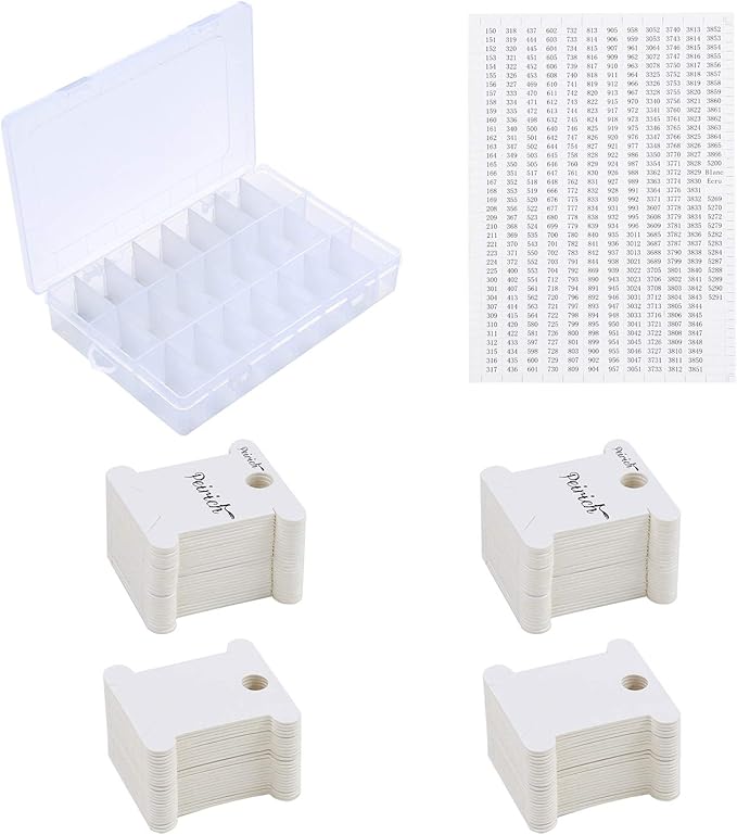 Peirich Embroidery Floss Organizer Box - 24 Compartments with 100 Hard Floss Bobbins and 459 Color Number Stickers