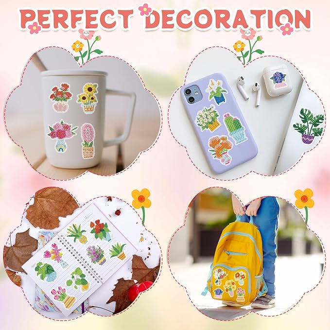 Labeol Diamond Art Kits for Kids Boys and Girls Ages 6-8-10-12 Easy to DIY Creative Diamond Art Sticker Craft by Numbers Kits for Kids and Adult Beginners (Potted Plant)