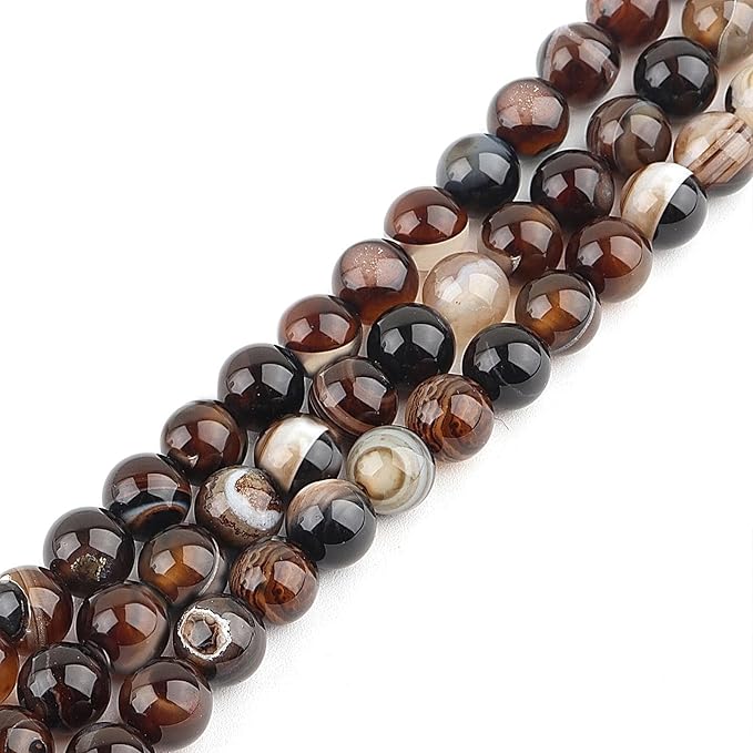 Natural Stone Beads for Jewelry Making - 8mm Gemstone Round Beads for Bracelets(45-47pcs, 8mm, Coffee Stripe Agate)