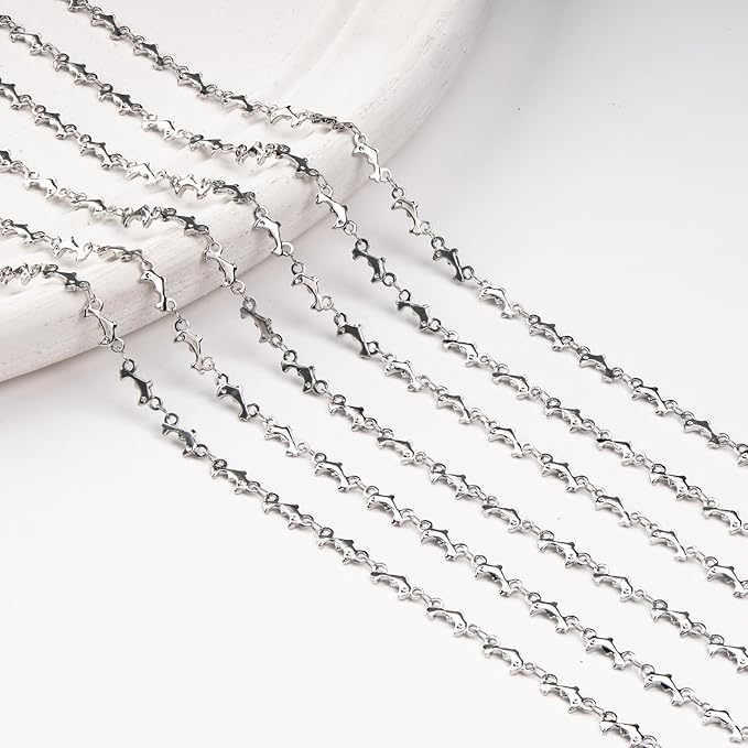 Kyutong 13 Feet Stainless Steel Chains for Jewelry Making Lovely Dolphins Link Chain Roll with Lobster Clasps and Jump Rings for Jewelry Crafts DIY