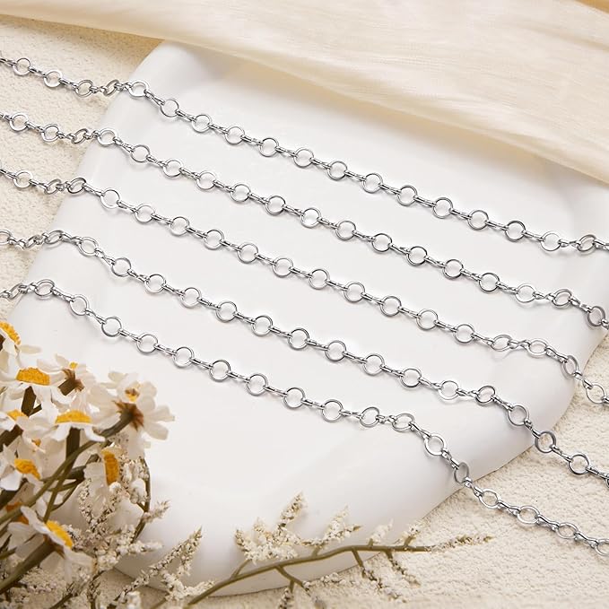 16.4 Feet Stainless Steel Chains Bulk on Spool Circle Link Chain for Jewelry Making