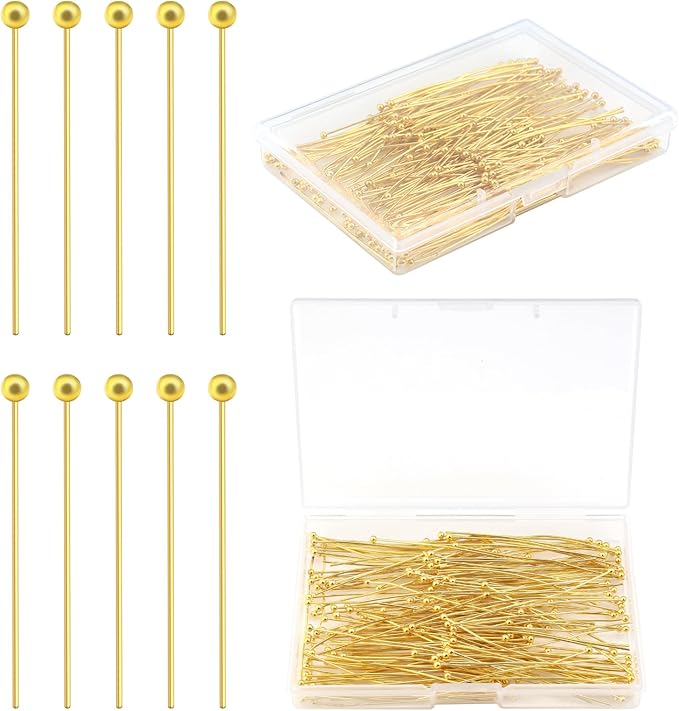 200 Pcs 50mm Straight Ball Pins for Craft Earring Bracelet Necklace Pendant DIY Jewelry Making, Gold Color