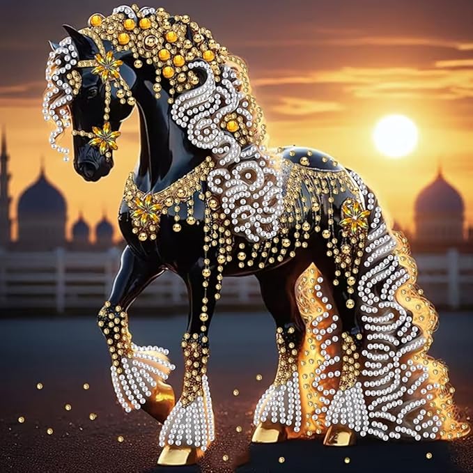 SHICERNHJ Animal Horse Diamond Art Kits for Adults Beginner,5D Special Shape Diamond Painting Kits,DIY Crystal Drill Diamond Dots Paint by Gem Art Crafts for Home Decor 12 X 12 Inch