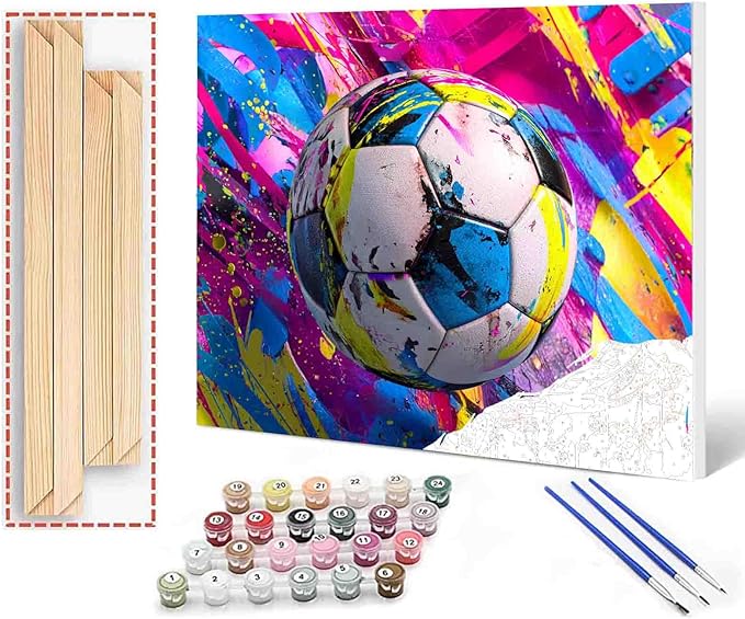 Paint by Numbers for Adults,Rustic Soccer,DIY Acrylic Watercolor Painting by Numbers for Kids Beginners Abstract Colorful Painting Arts Craft On Canvas Home Wall Decor(DIY Frame)